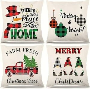 Christmas Pillow Covers 18x18 Set of 4 Decorations Farmhouse Gnome Snowman